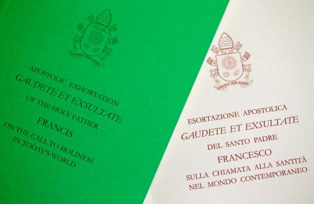 Pope Francis document, known as an apostolic exhortation, entitled Gaudete et exsultate (Rejoice and be glad), is seen in this picture illustration taken at the Vatican